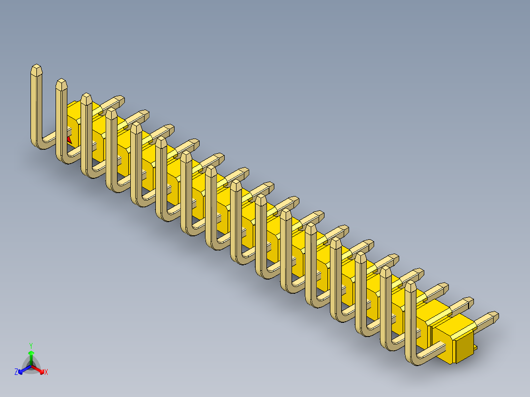 彩色公排针 100mil 2.54mm 系列-DS1022_yellow_16p_100mil_TypeU_rev1.0正等轴测图