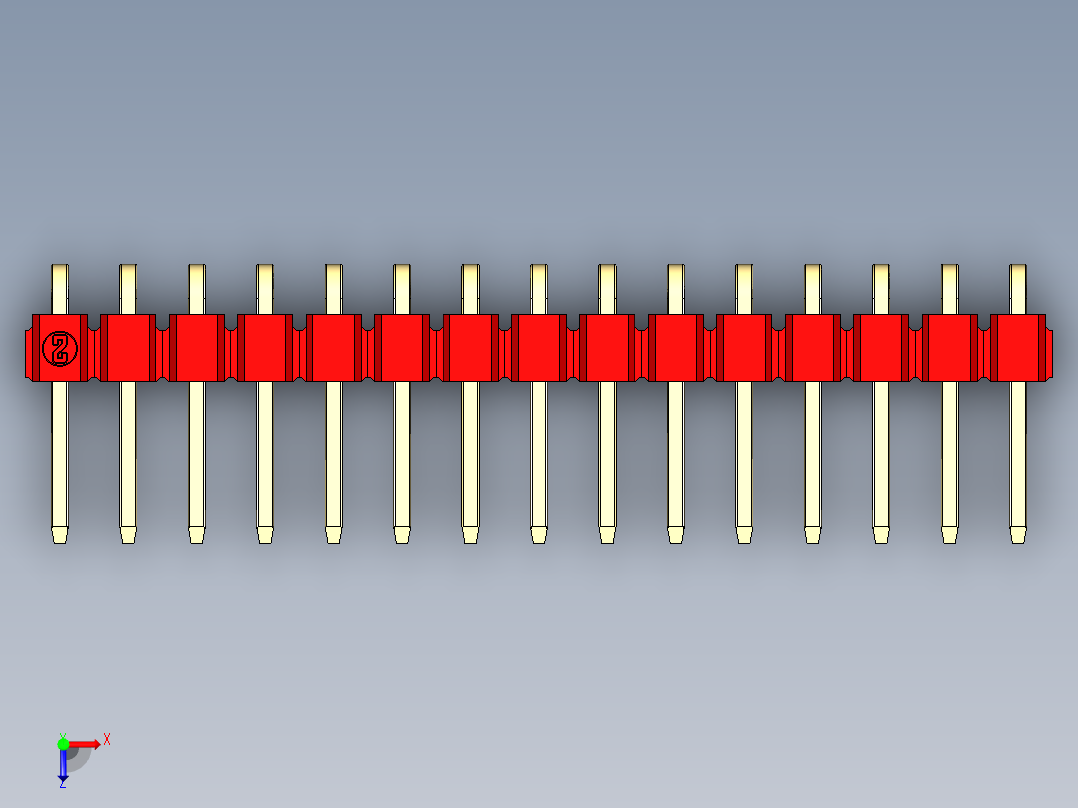 彩色公排针 100mil 2.54mm 系列-DS1022_red_1x15p_100mil_TypeD_rev1.0俯视图