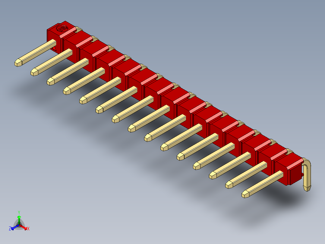 彩色公排针 100mil 2.54mm 系列-DS1022_red_1x15p_100mil_TypeD_rev1.0正等轴测图