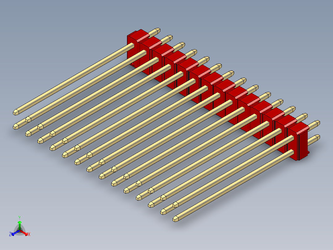 彩色公头100mil（2.54mm）系列-DS1021_red_2x14p_100mil_Type43_rev1.0正等轴测图
