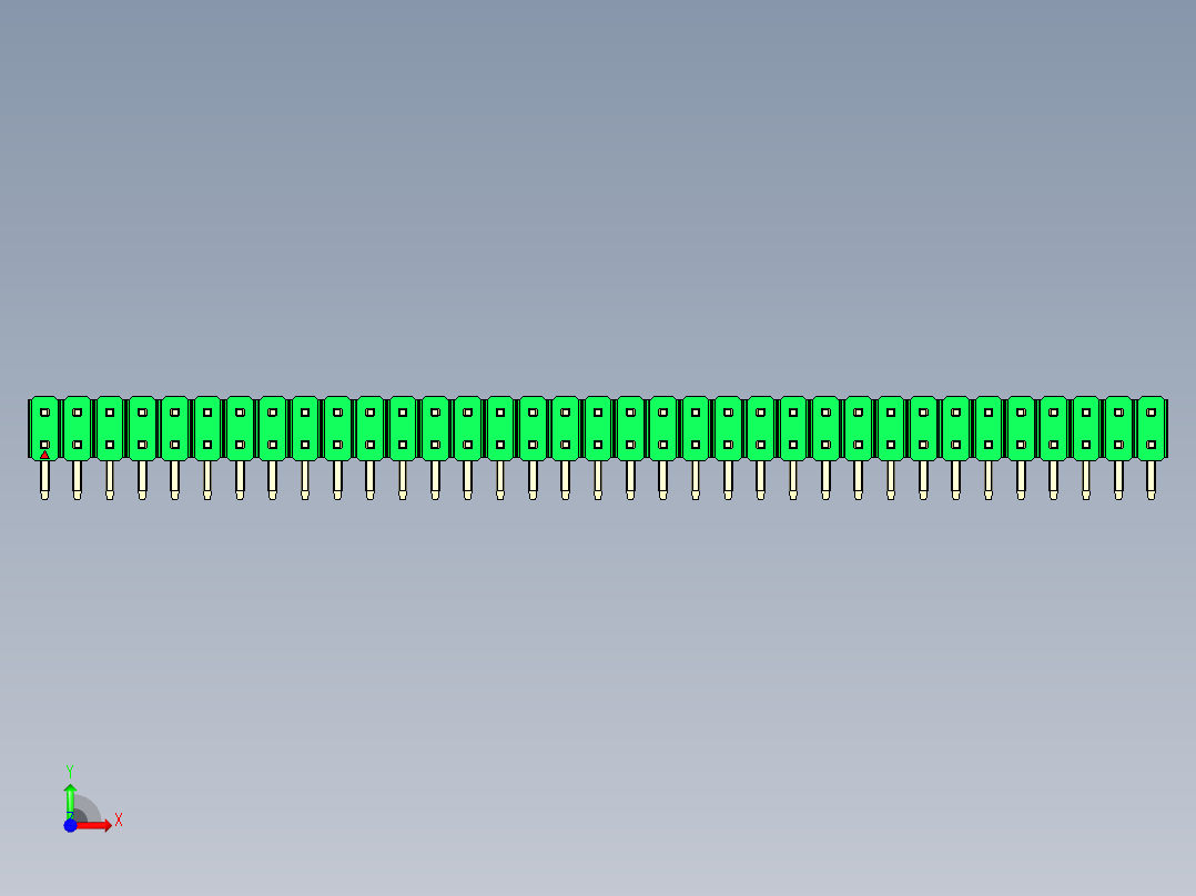 彩色公排针 100mil 2.54mm 系列-DS1022_green_2x35p_100mil_TypeD_rev1.0前视图