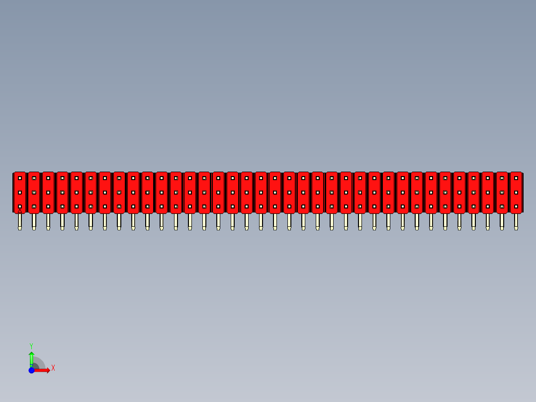 彩色公排针 100mil 2.54mm 系列-DS1022_red_3x36p_100mil_TypeD_rev1.0前视图