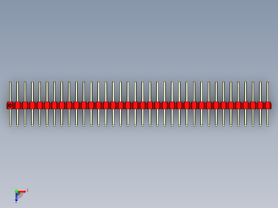 彩色公排针 100mil 2.54mm 系列-DS1022_red_3x36p_100mil_TypeD_rev1.0俯视图