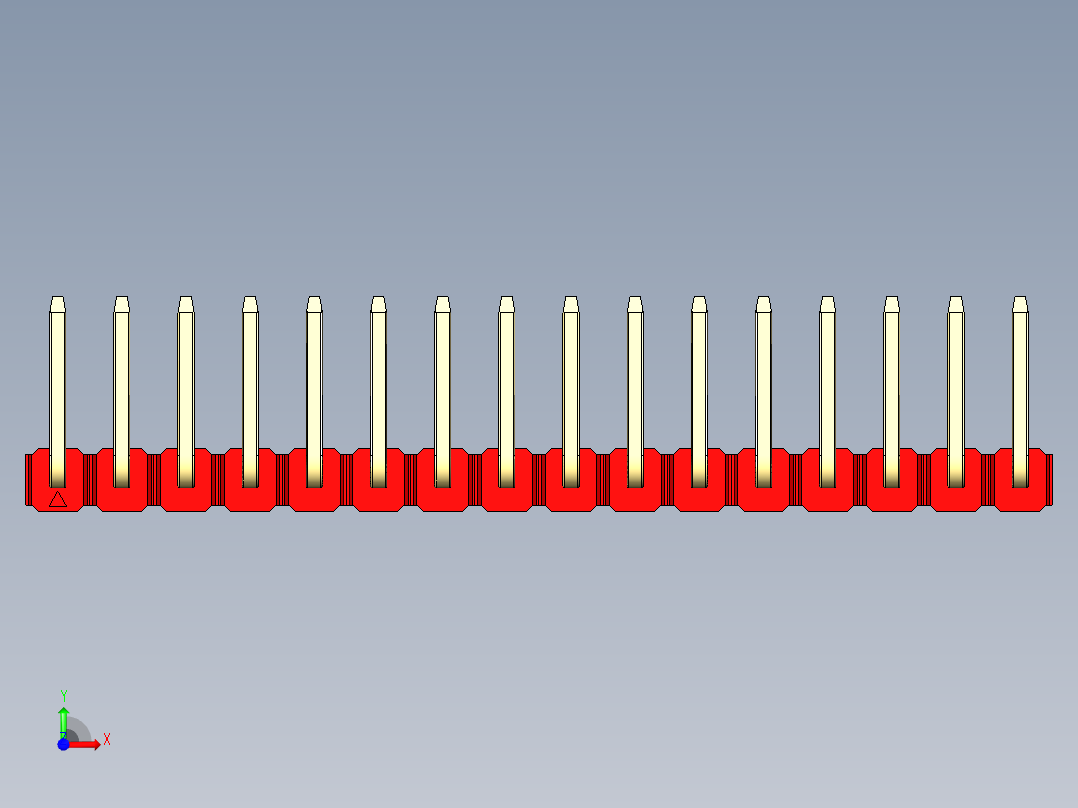 彩色公排针 100mil 2.54mm 系列-DS1022_red_16p_100mil_TypeU_rev1.0前视图