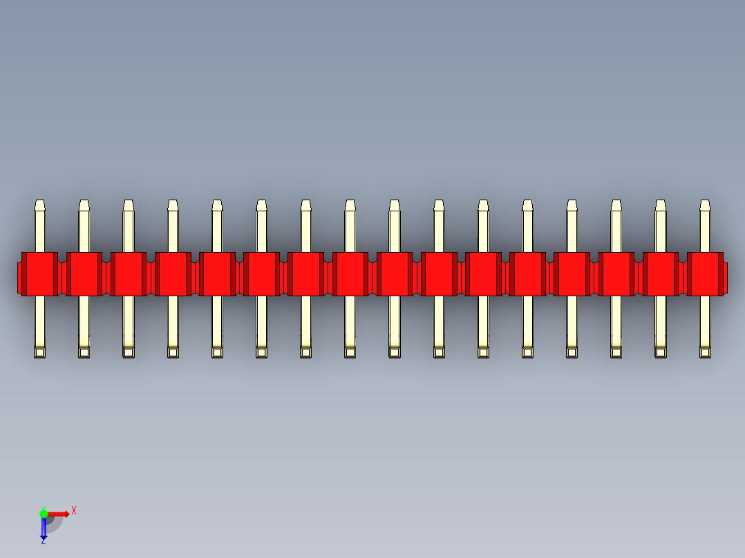彩色公排针 100mil 2.54mm 系列-DS1022_red_16p_100mil_TypeU_rev1.0俯视图