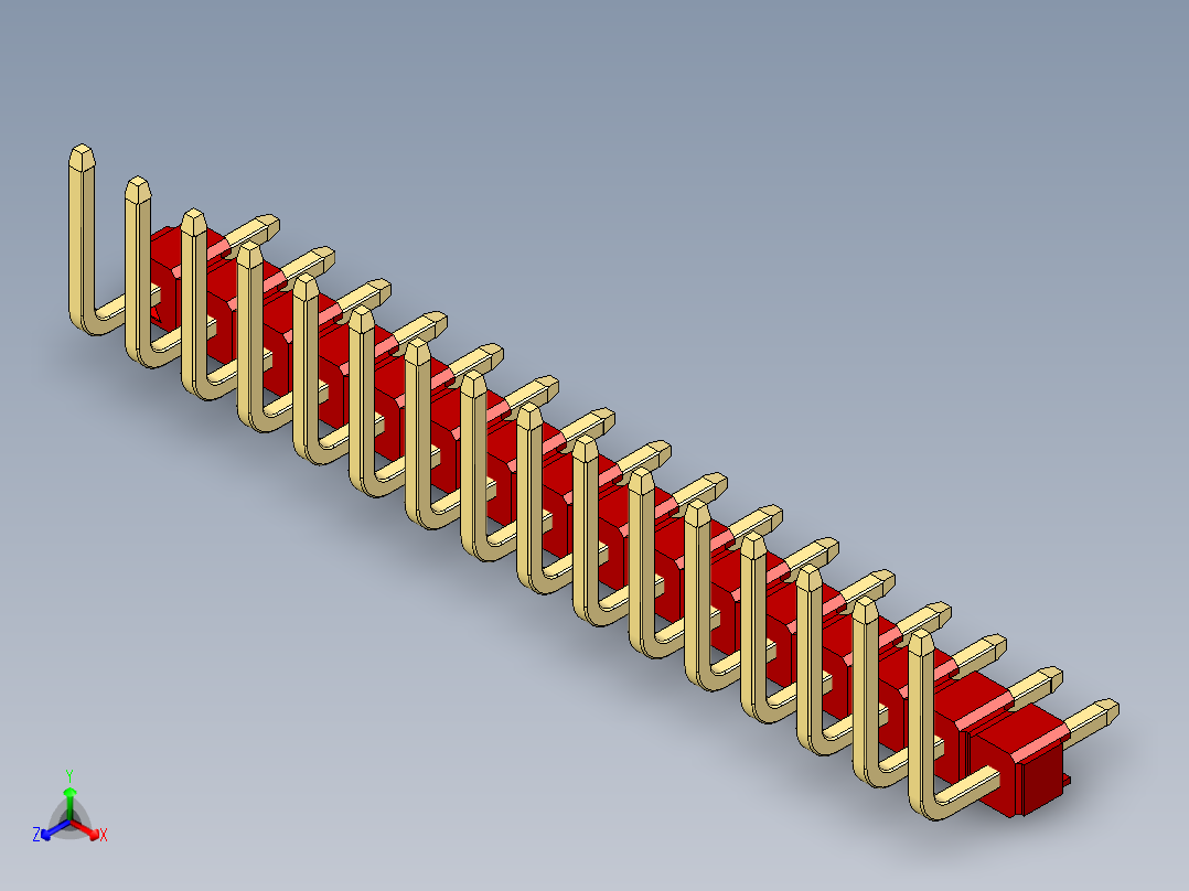 彩色公排针 100mil 2.54mm 系列-DS1022_red_16p_100mil_TypeU_rev1.0正等轴测图
