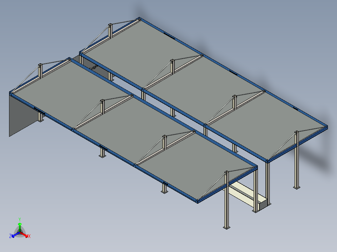 室外停车棚可停放 12 辆车--SW前视图