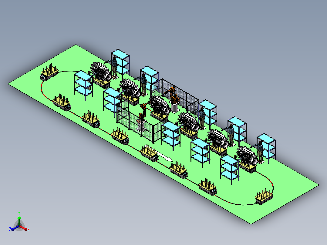 柴油机补装AGV输送生产线IRB2600机器人视觉检查正等轴测图