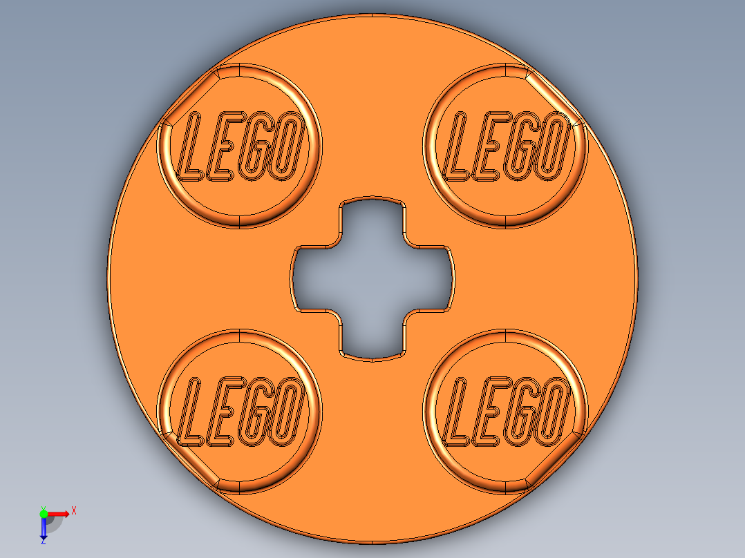 乐高零件 4032 板 2 x 2 圆形-4032 Flame Reddish Orange Plate 2 x 2 Round.STEP俯视图