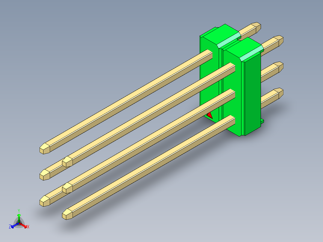 彩色公头100mil（2.54mm）系列-DS1021_green_3x02p_100mil_Type19_rev1.0正等轴测图