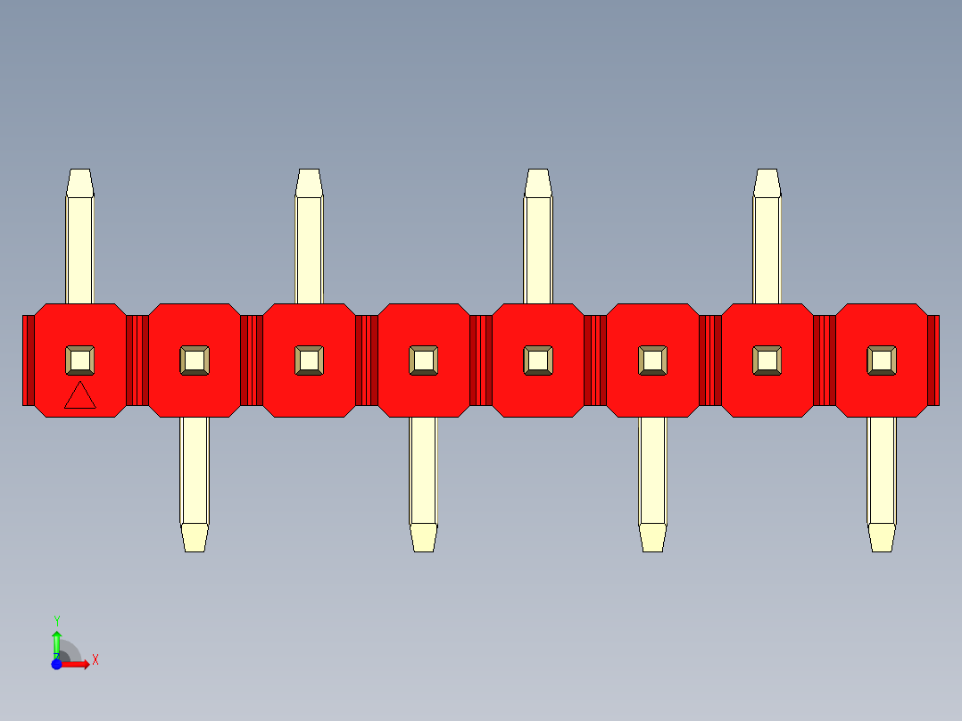 彩色公排针 100mil 2.54mm 系列-DS1022_red_08p_100mil_Type_SMT_R1_rev1.0前视图