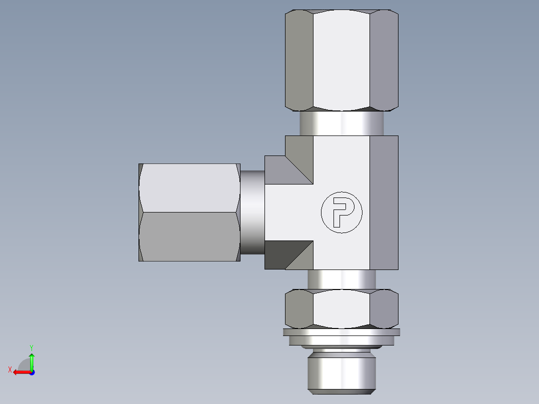 卡套式工业通用硬管接头EO_Adjustable_locknut_run_tee_LEE06LRCF后视图