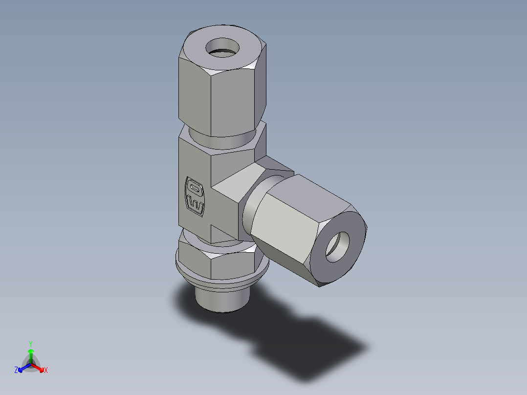 卡套式工业通用硬管接头EO_Adjustable_locknut_run_tee_LEE06LRCF正等轴测图