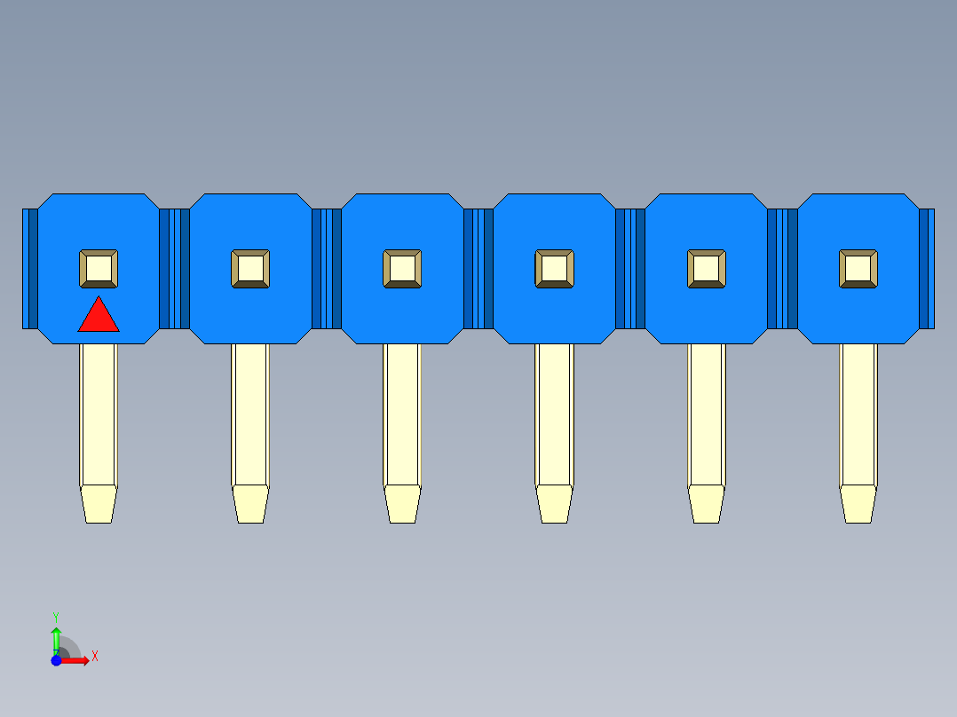 彩色公排针 100mil 2.54mm 系列-DS1022_blue_1x06p_100mil_TypeD_rev1.0前视图