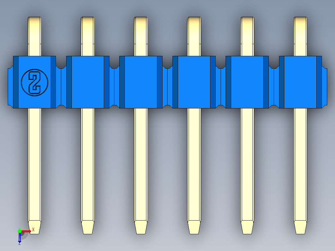 彩色公排针 100mil 2.54mm 系列-DS1022_blue_1x06p_100mil_TypeD_rev1.0俯视图