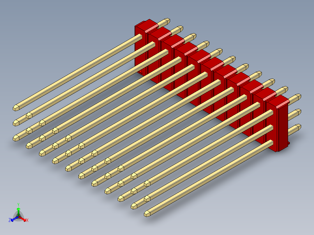 彩色公头100mil（2.54mm）系列-DS1021_red_3x11p_100mil_Type43_rev1.0正等轴测图