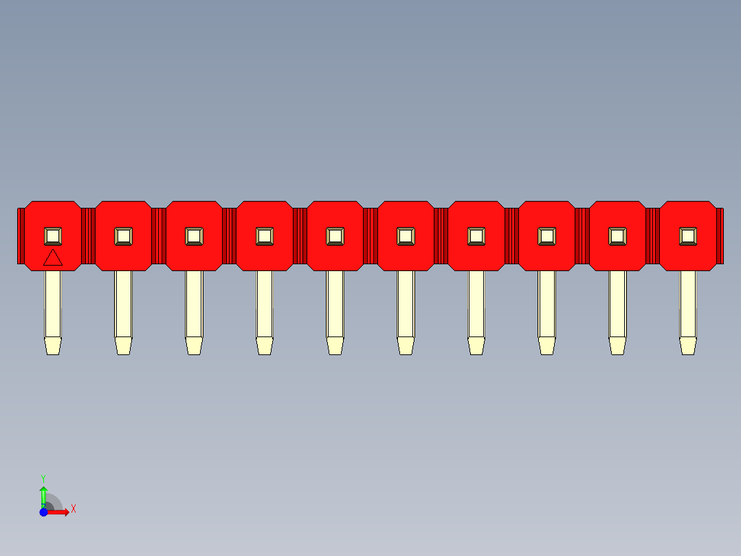 彩色公排针 100mil 2.54mm 系列-DS1022_red_1x10p_100mil_TypeD_rev1.0前视图