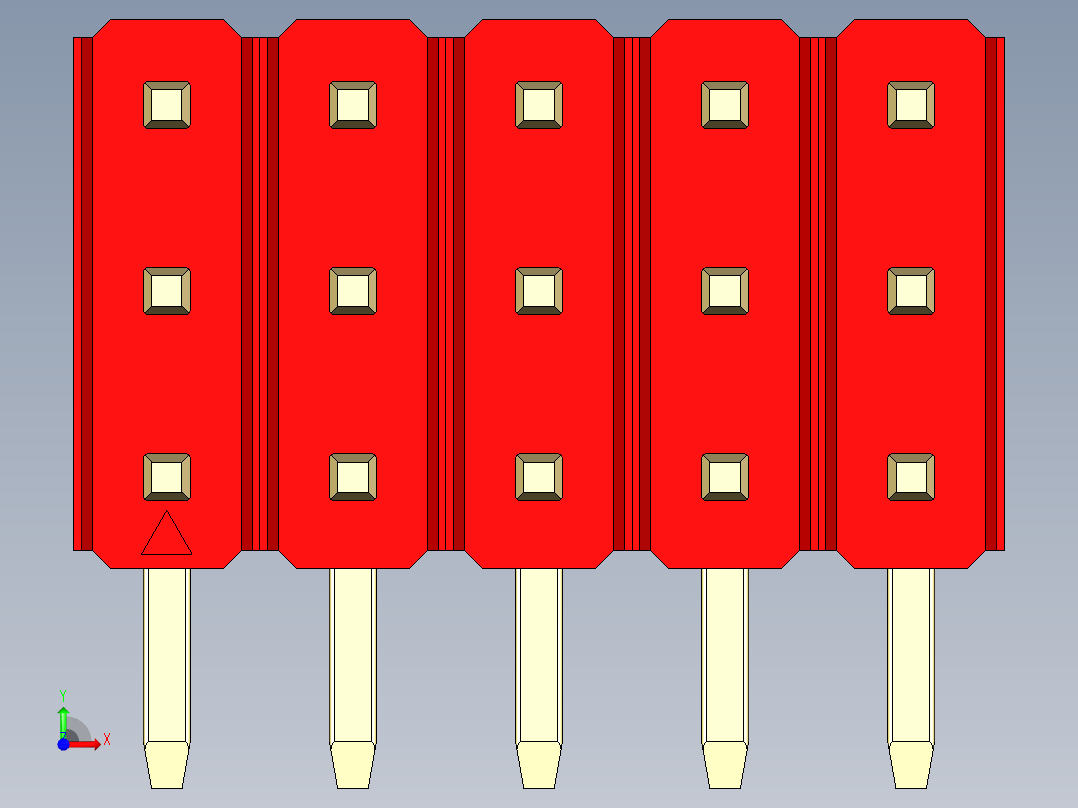 彩色公排针 100mil 2.54mm 系列-DS1022_red_3x05p_100mil_TypeD_rev1.0前视图