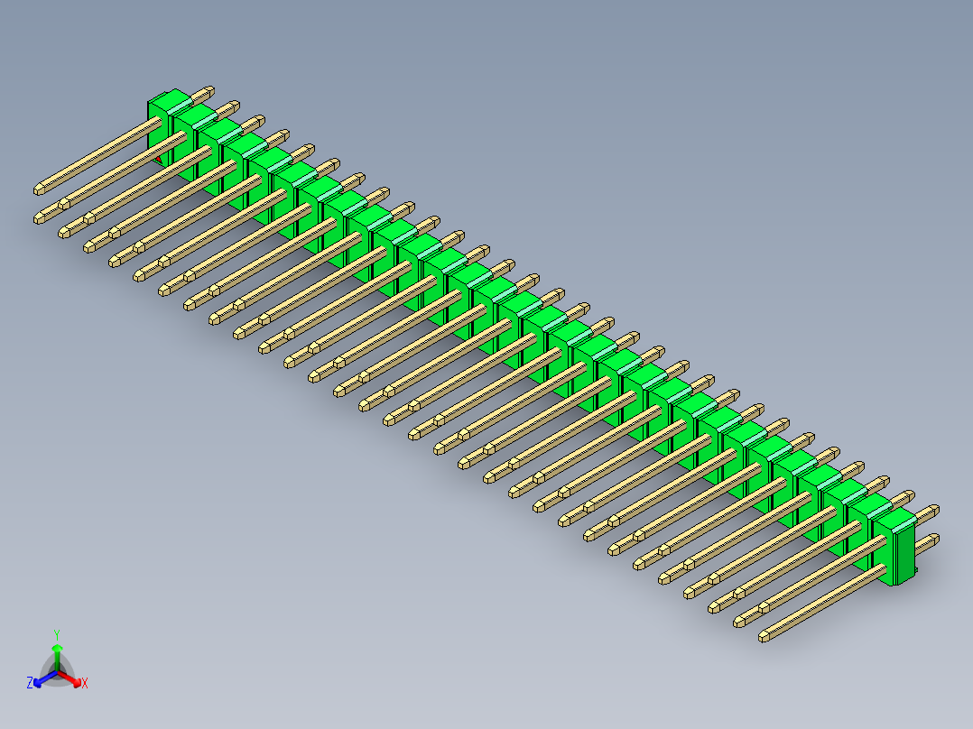 彩色公头100mil（2.54mm）系列-DS1021_green_2x30p_100mil_Type5_rev1.0正等轴测图