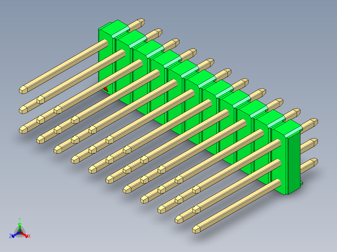 彩色公头100mil（2.54mm）系列-DS1021_green_3x11p_100mil_Type5_rev1.0正等轴测图