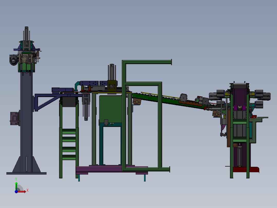 滚筒输送机及相关设备组成的大型流水线前视图