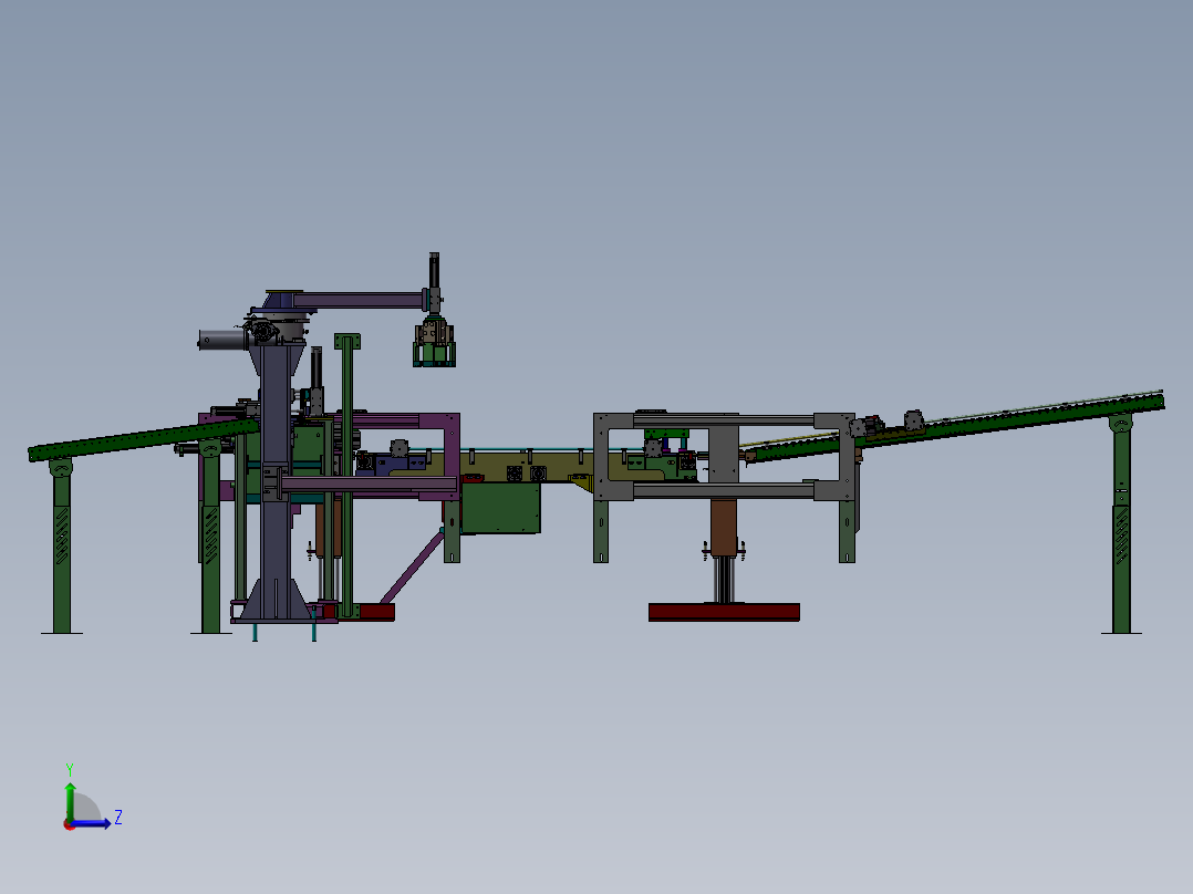 滚筒输送机及相关设备组成的大型流水线左视图