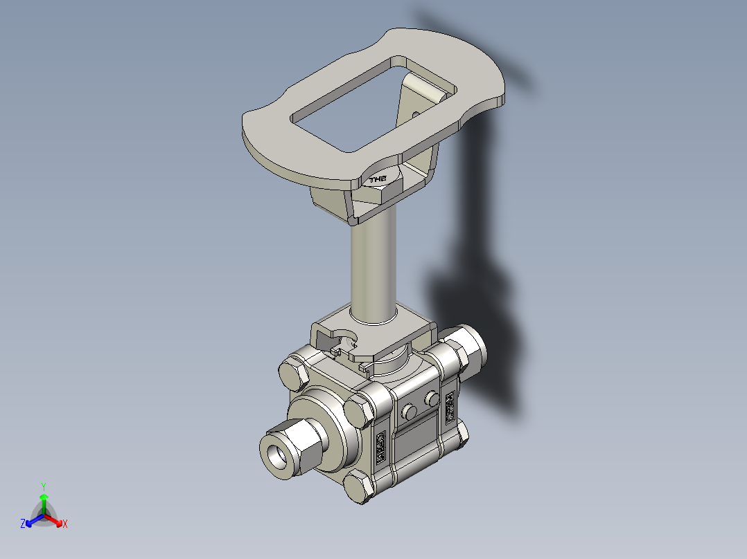 不锈钢三件式60系列热服务球阀，合金X-750阀座，3-8英寸正等轴测图