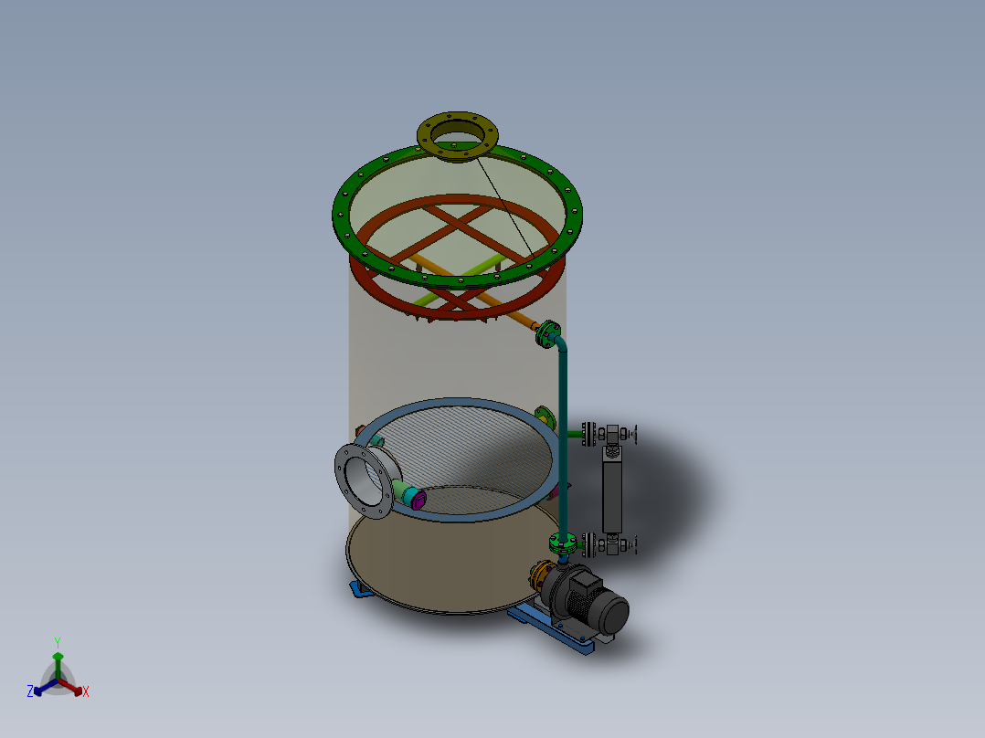 试验洗涤塔（sw18可编辑+工程图+BOM）正等轴测图
