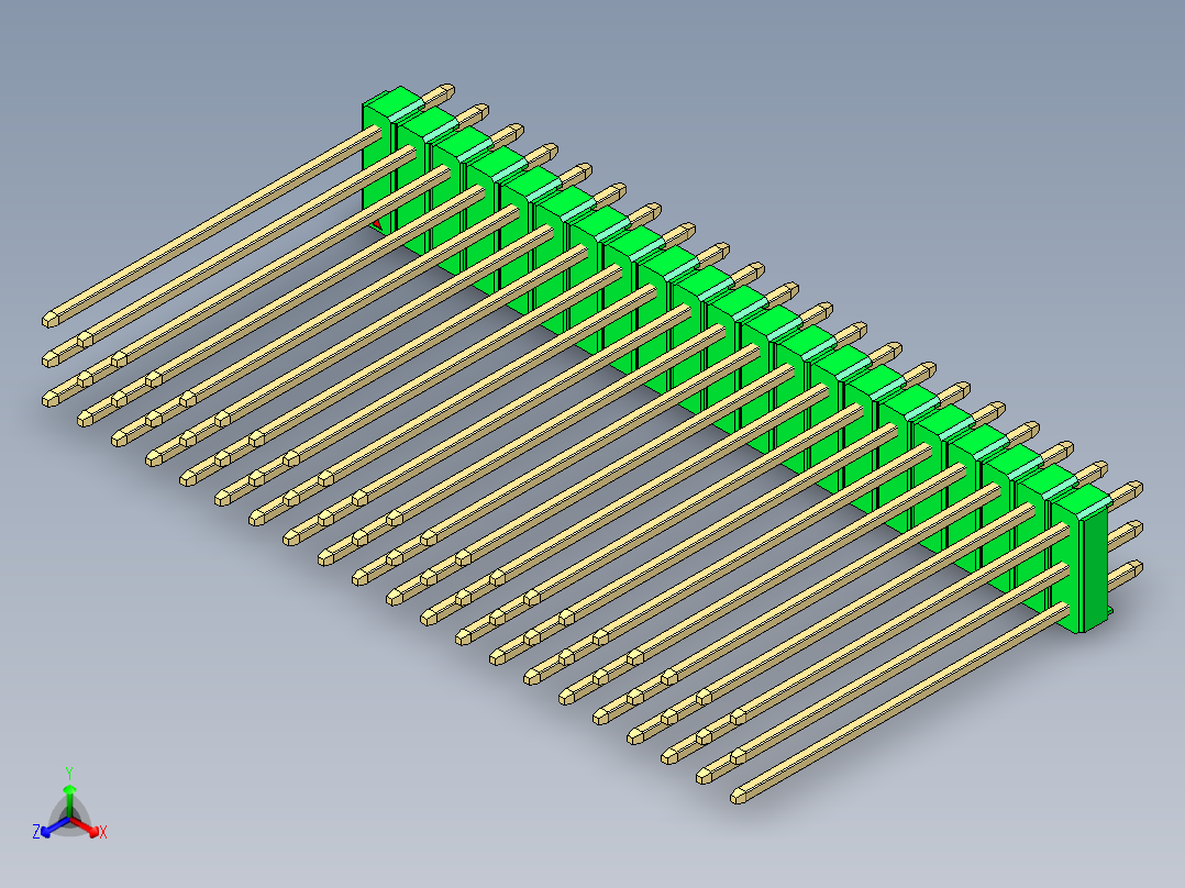 彩色公头100mil（2.54mm）系列-DS1021_green_3x21p_100mil_Type43_rev1.0正等轴测图