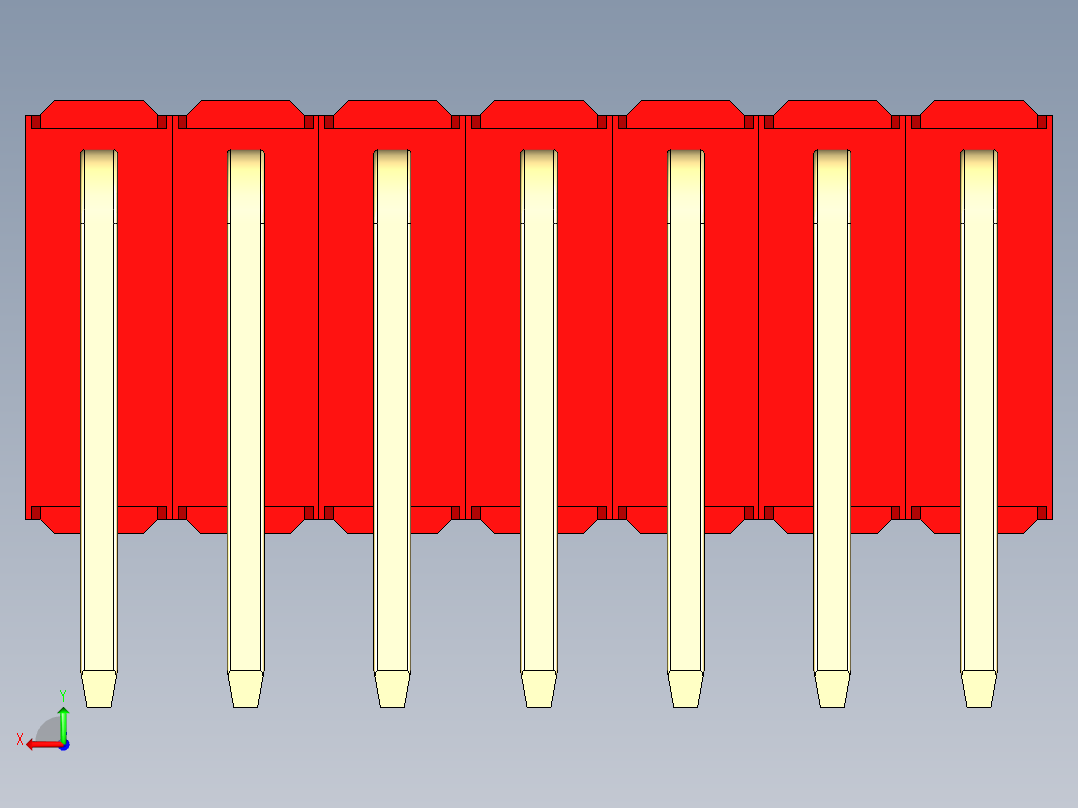 彩色公排针 100mil 2.54mm 系列-DS1022_red_3x07p_100mil_TypeD_rev1.0后视图