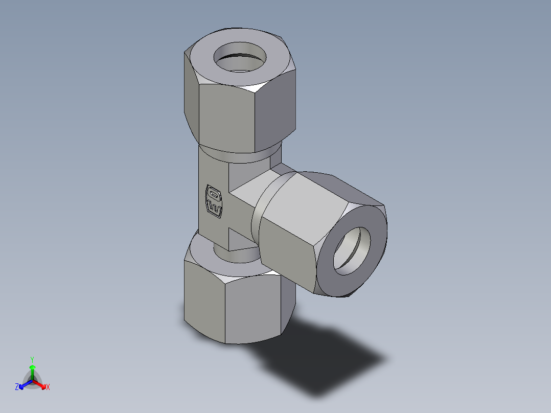 卡套式工业通用硬管接头EO_Standpipe_run_tee_EVL10LCF正等轴测图