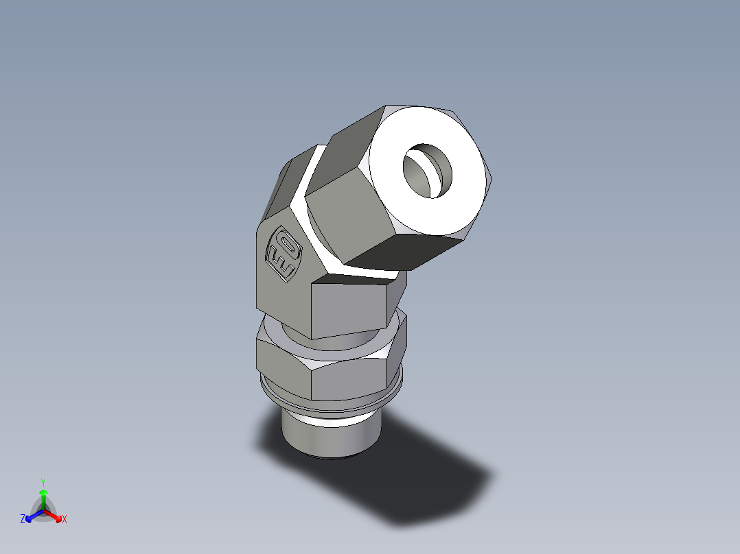 卡套式工业通用硬管接头EO_Adjustable_locknut_45_deg_elbow_VEE08SMORCF正等轴测图