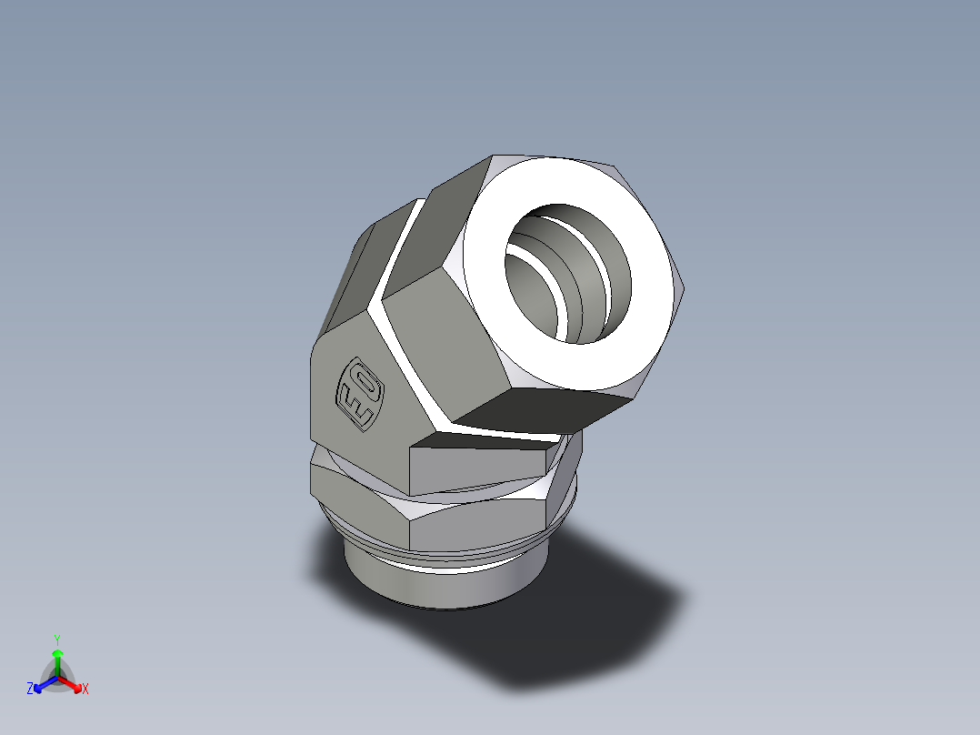 卡套式工业通用硬管接头EO_Adjustable_locknut_45_deg_elbow_VEE30SRCF正等轴测图