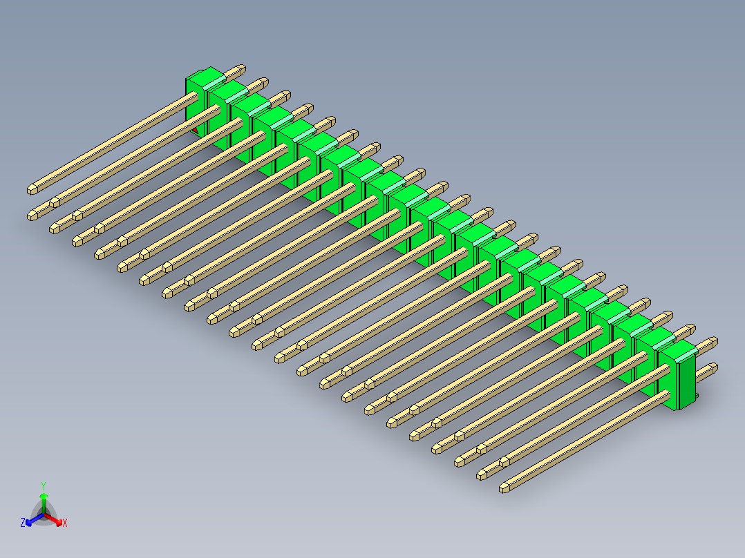 彩色公头100mil（2.54mm）系列-DS1021_green_2x22p_100mil_Type19_rev1.0正等轴测图