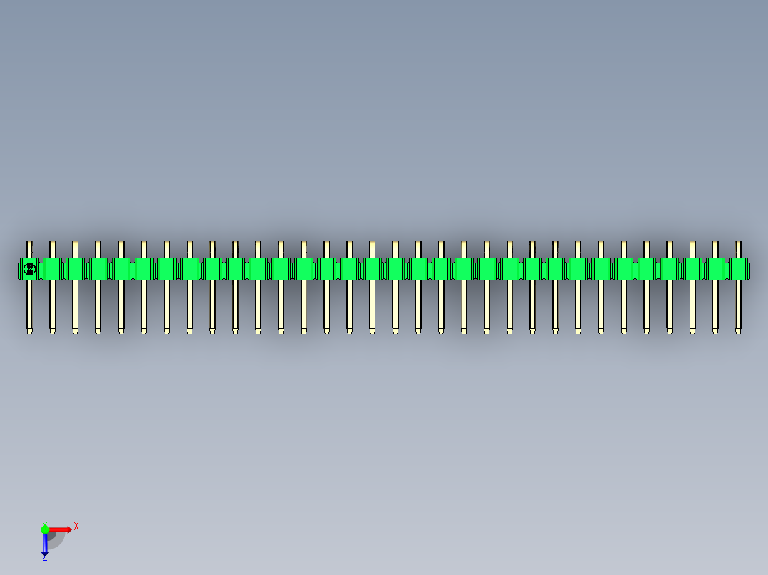 彩色公排针 100mil 2.54mm 系列-DS1022_green_1x32p_100mil_TypeD_rev1.0俯视图