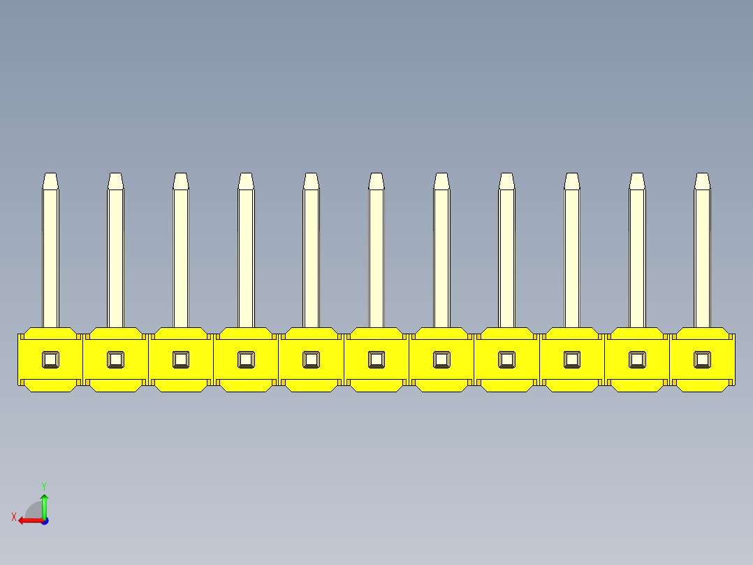 彩色公排针 100mil 2.54mm 系列-DS1022_yellow_11p_100mil_TypeU_rev1.0后视图