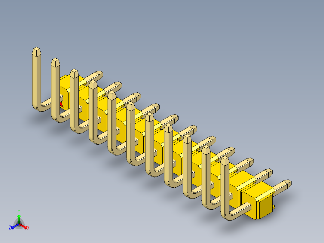 彩色公排针 100mil 2.54mm 系列-DS1022_yellow_11p_100mil_TypeU_rev1.0正等轴测图
