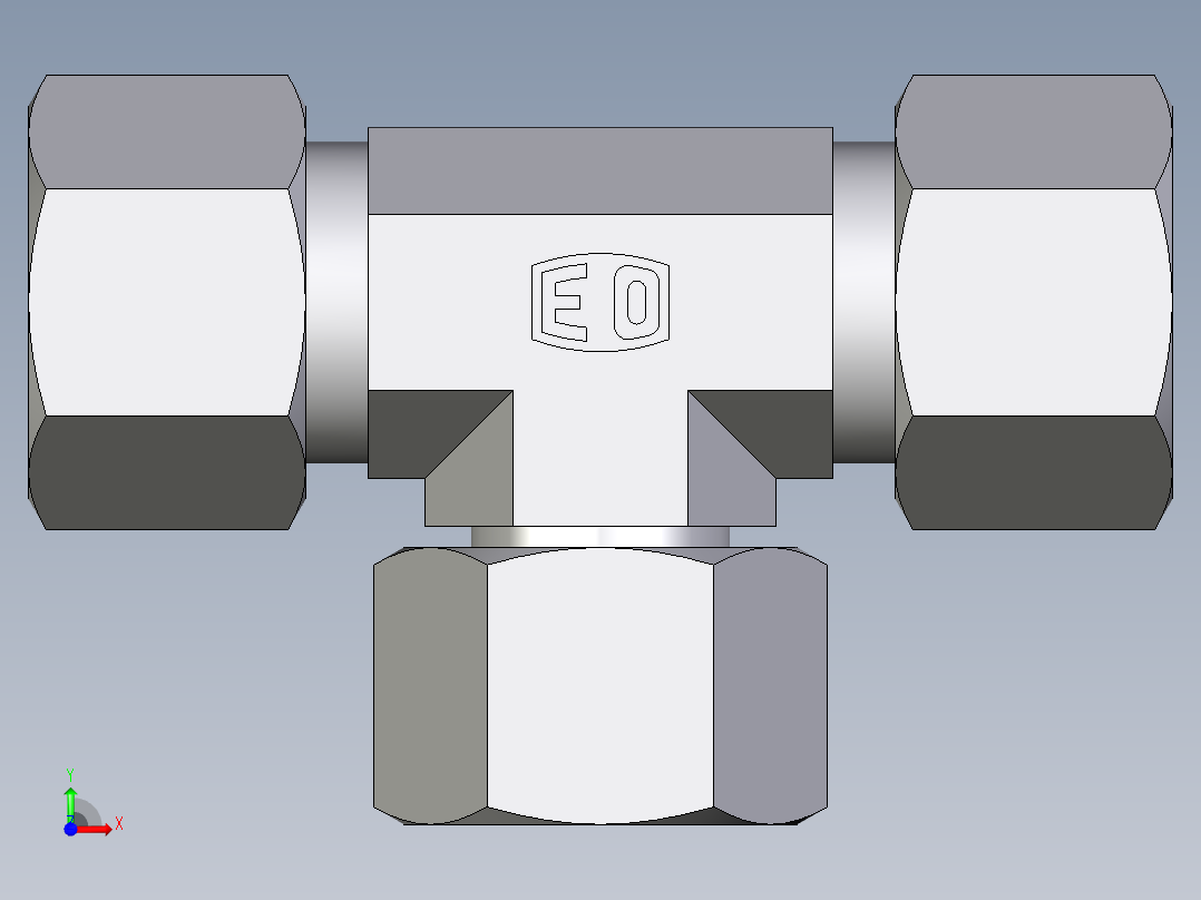 卡套式工业通用硬管接头EO_Swivel_nut_branch_tee_ET12L71前视图