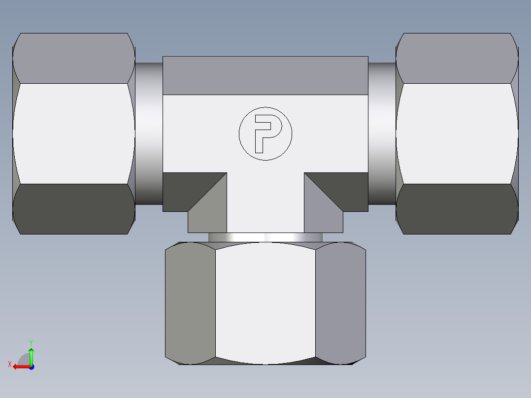 卡套式工业通用硬管接头EO_Swivel_nut_branch_tee_ET12L71后视图