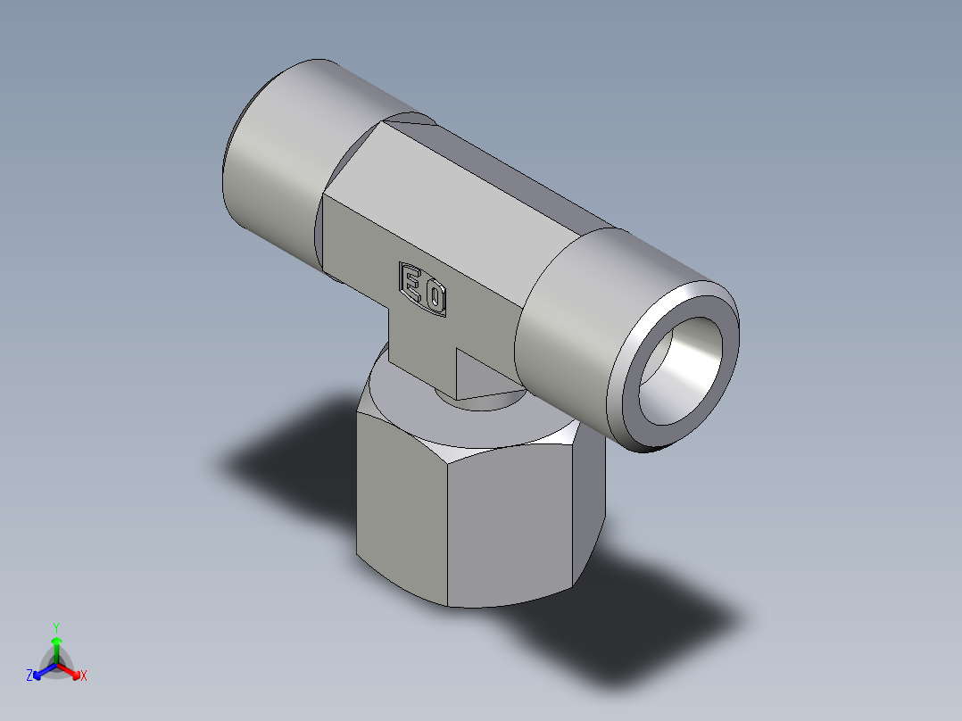 卡套式工业通用硬管接头EO_Standpipe_branch_tee_EVT08SOMD71正等轴测图