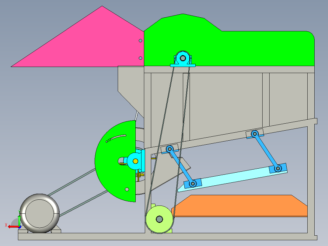 JX431-花生摘果机设计【全喂入式】三维proe+cad图右视图