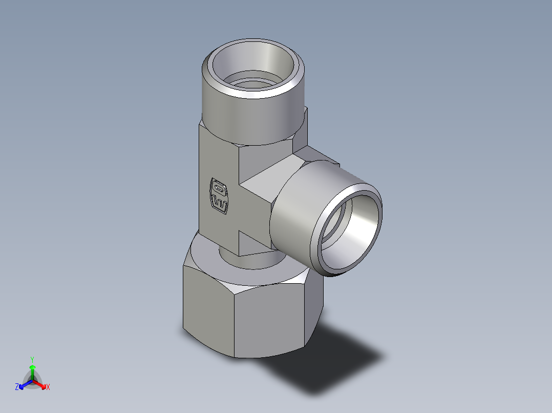 卡套式工业通用硬管接头EO_Standpipe_run_tee_EVL12LOMDCF正等轴测图
