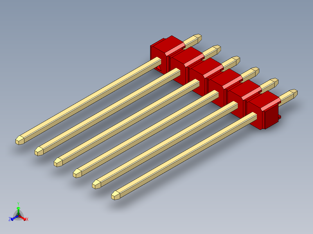 彩色公头100mil（2.54mm）系列-DS1021_red_1x06p_100mil_Type19_rev1.0正等轴测图