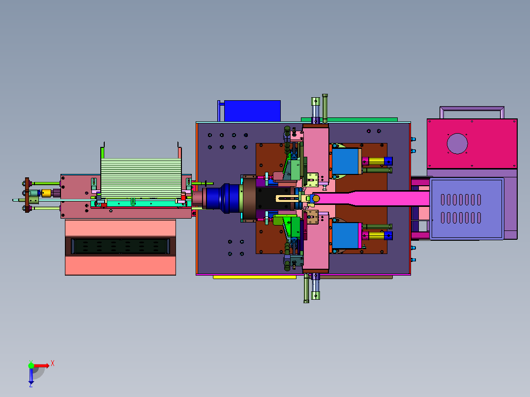 圆钢自动进给主轴进料机床俯视图