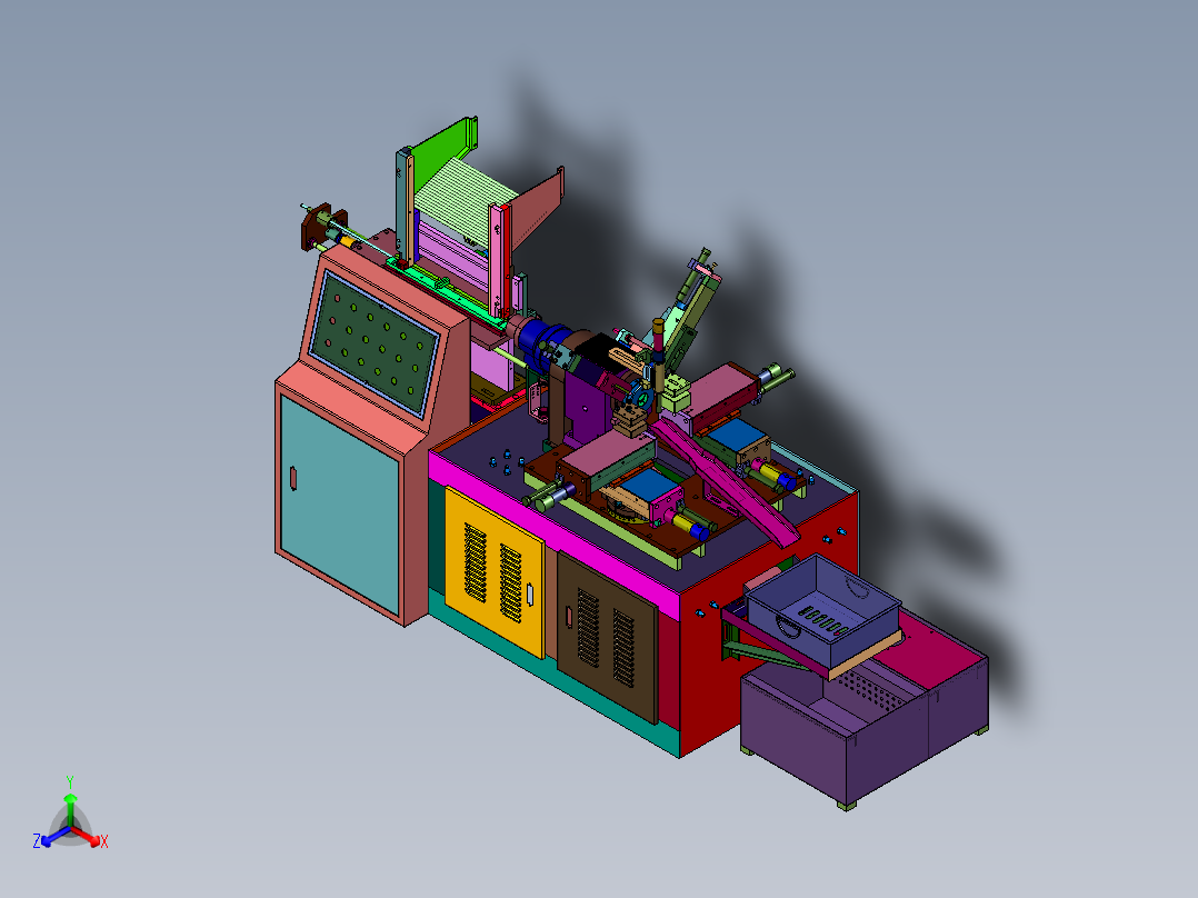 圆钢自动进给主轴进料机床正等轴测图