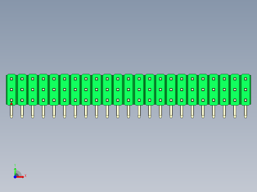 彩色公排针 100mil 2.54mm 系列-DS1022_green_3x23p_100mil_TypeD_rev1.0前视图
