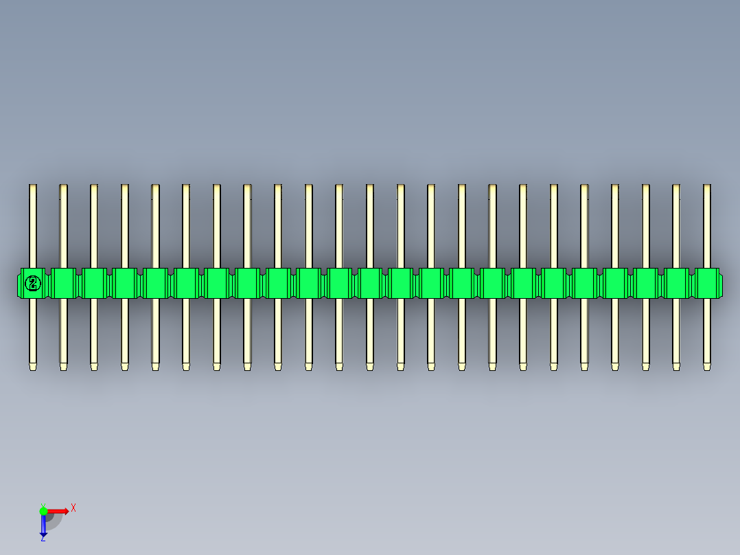 彩色公排针 100mil 2.54mm 系列-DS1022_green_3x23p_100mil_TypeD_rev1.0俯视图