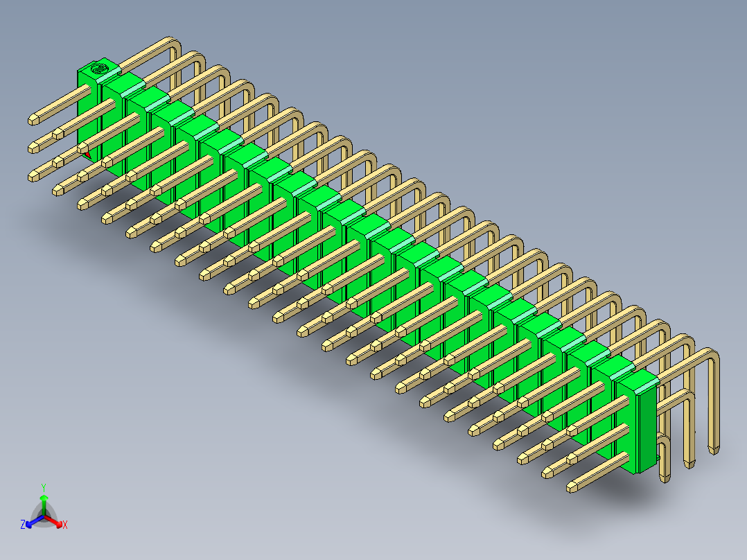 彩色公排针 100mil 2.54mm 系列-DS1022_green_3x23p_100mil_TypeD_rev1.0正等轴测图