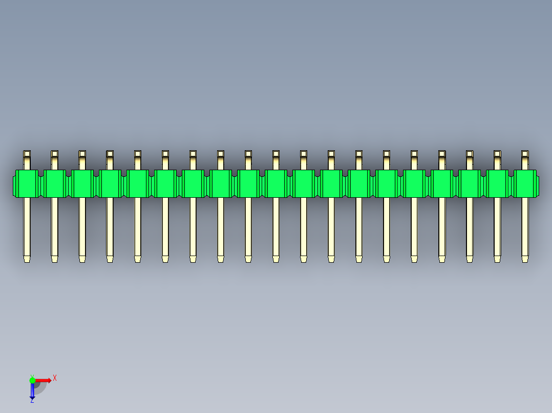 彩色公排针 100mil 2.54mm 系列-DS1022_green_38p_100mil_TypeSMT_rev1.0俯视图