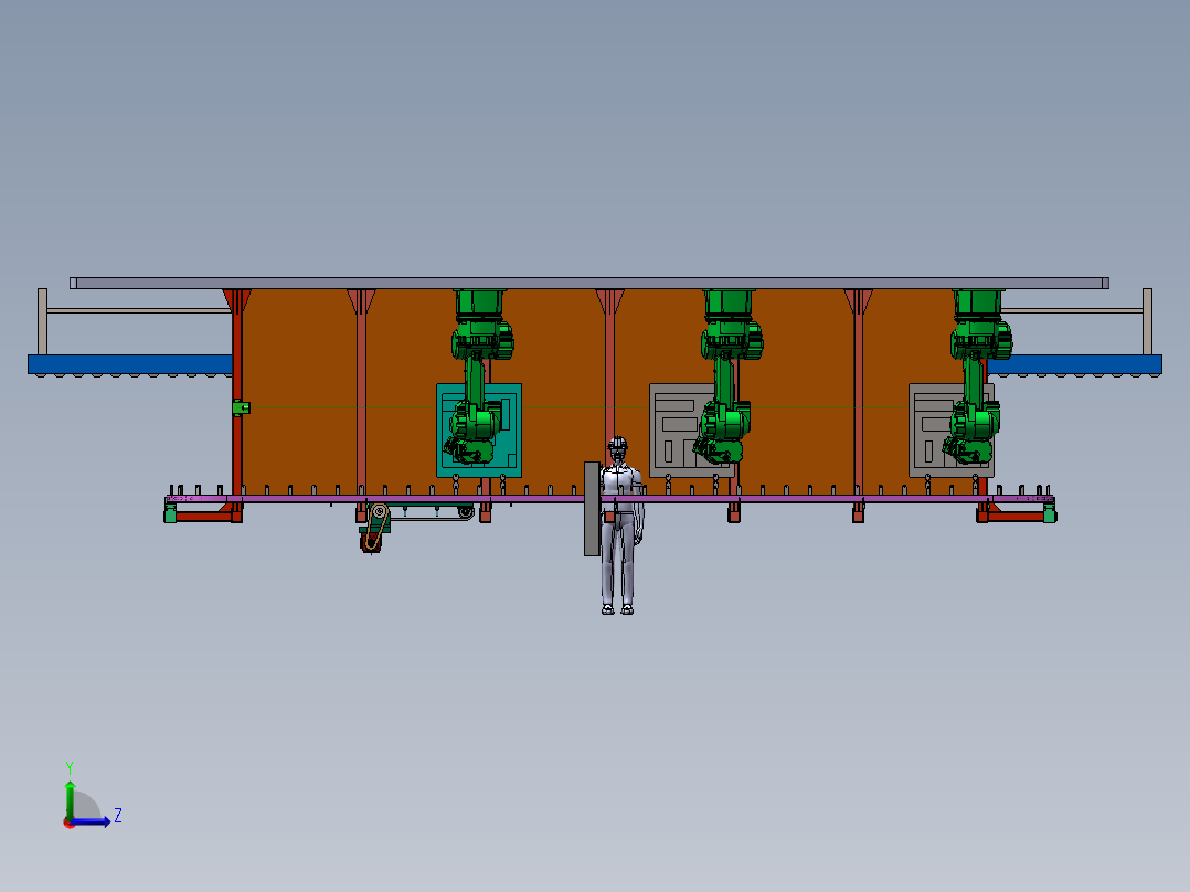 运输链产品的机械手喷涂模拟左视图